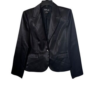 Style & Co Women's Blazer 8P NWT Black Single Button Closure Shiny Suit Jacket